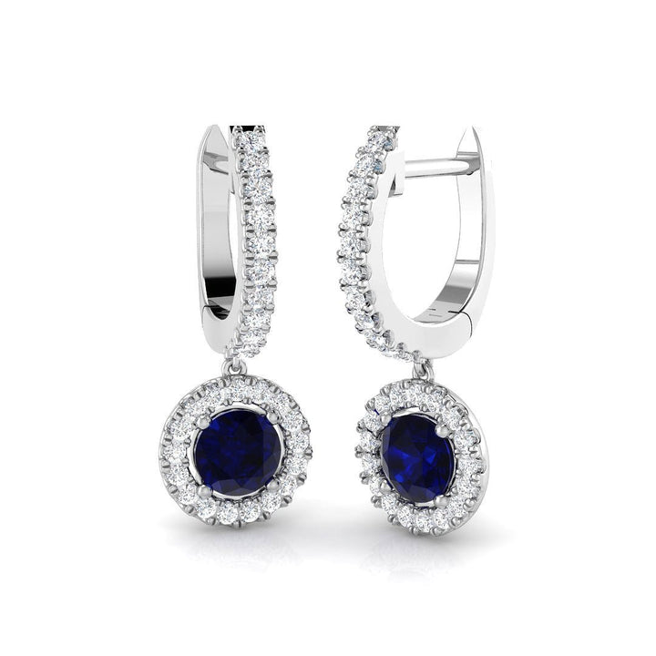 1.30ct Blue Sapphire & Diamond Drop Earrings in 18k White Gold