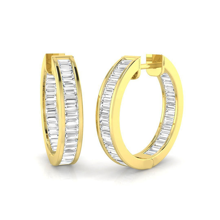Channel Set Baguette Diamond Hoop Earrings 1.00ct G/SI 18k Yellow Gold