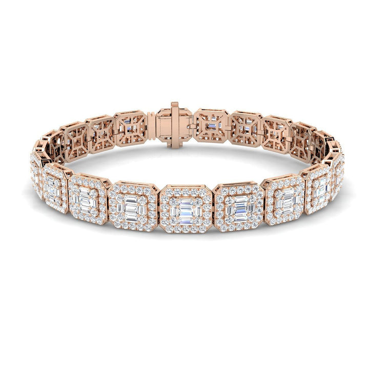 Round & Baguette Diamond Bracelet 7.00ct G/SI in 18k Rose Gold