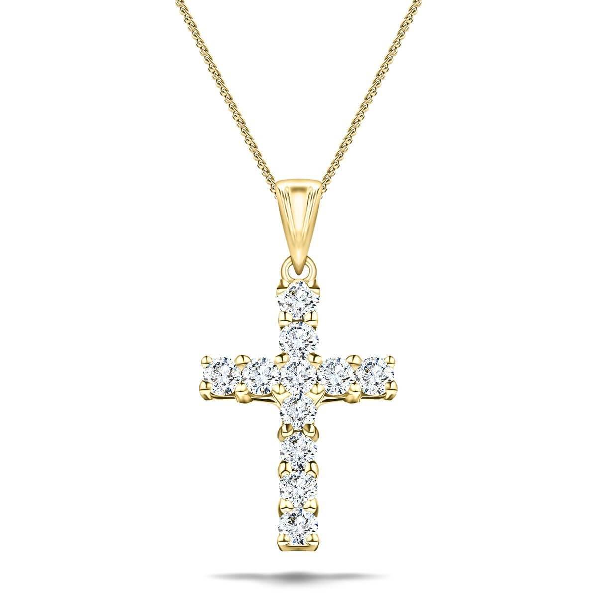 0.25ct Classic Claw Set Diamond Cross Pendant in 18K Yellow Gold - All Diamond