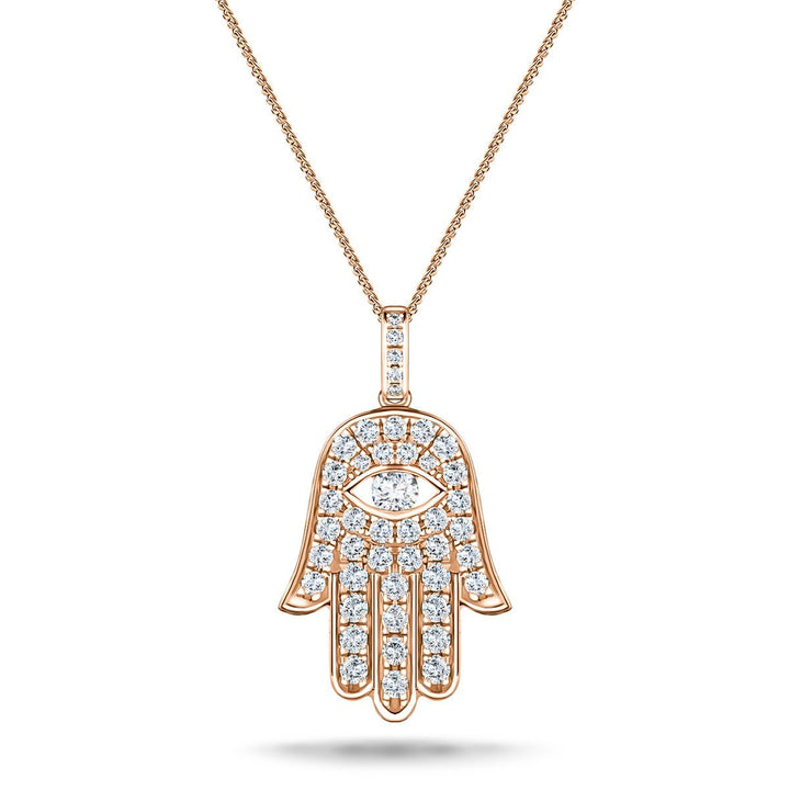 0.33ct Diamond and 18K Rose Gold 'Evil Eye' Hamsa Pendant Necklace