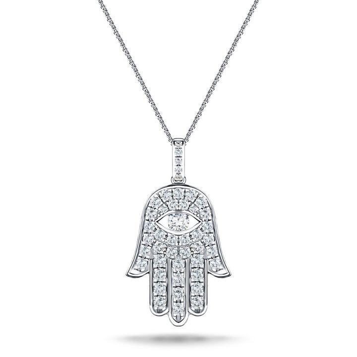 0.33ct Diamond and 18K White Gold 'Evil Eye' Hamsa Pendant Necklace