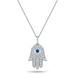 0.33ct Diamond Blue Sapphire 18K 'Evil Eye' Hamsa Pendant Necklace - All Diamond