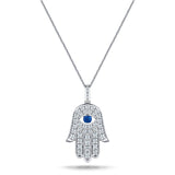 0.33ct Diamond Blue Sapphire 18K 'Evil Eye' Hamsa Pendant Necklace - All Diamond