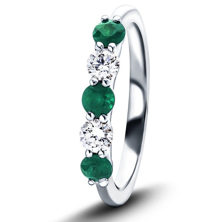0.30ct Diamond 0.45ct Emerald Five Stone Ring 18k White Gold