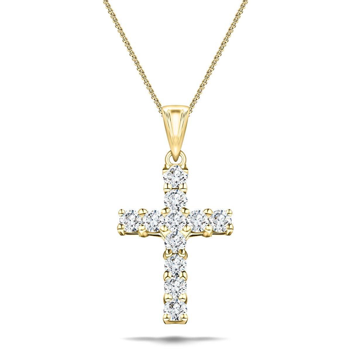 0.50ct Classic Claw Set Diamond Cross Pendant in 18K Yellow Gold - All Diamond