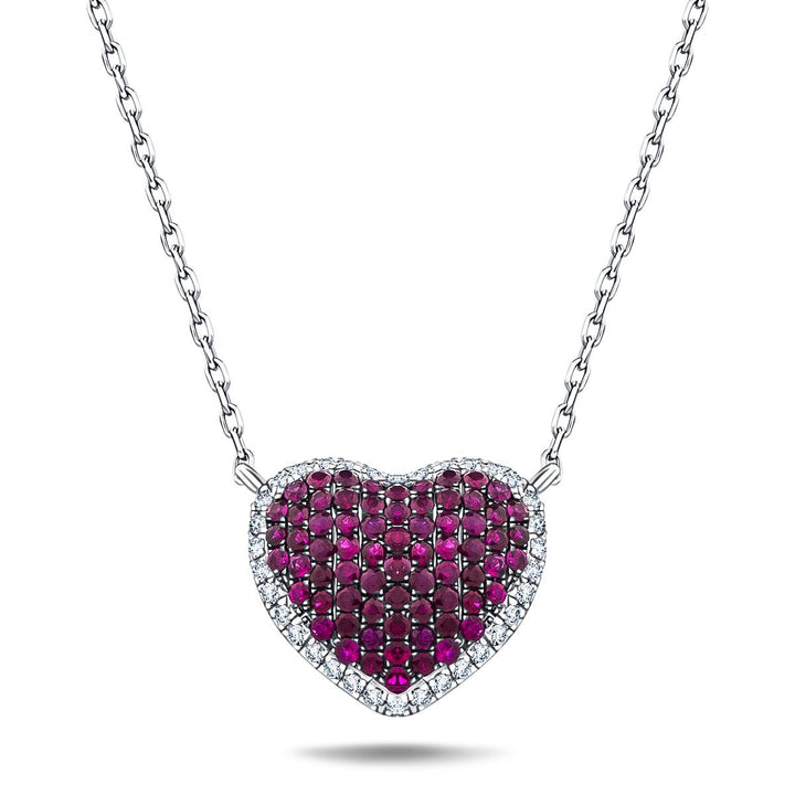 0.90ct Ruby & 0.25ct Diamond Heart Shaped Necklace in 18k White Gold