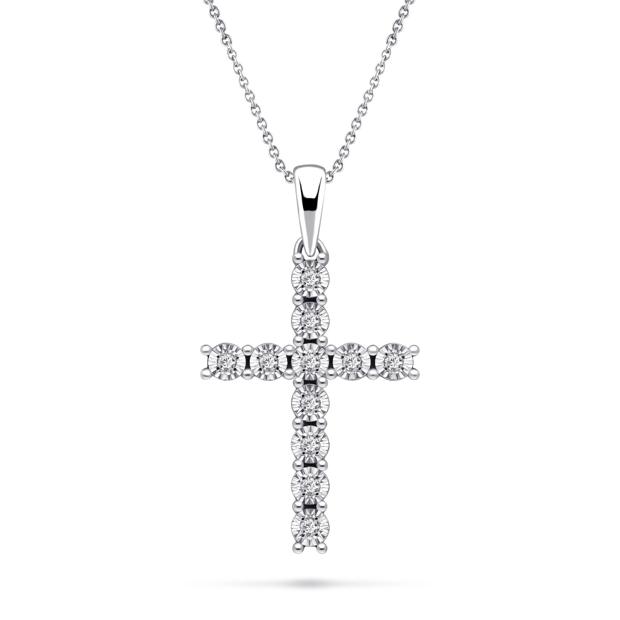1.00ct Look Classic Claw Set Diamond Cross Pendant in 9k White Gold - All Diamond