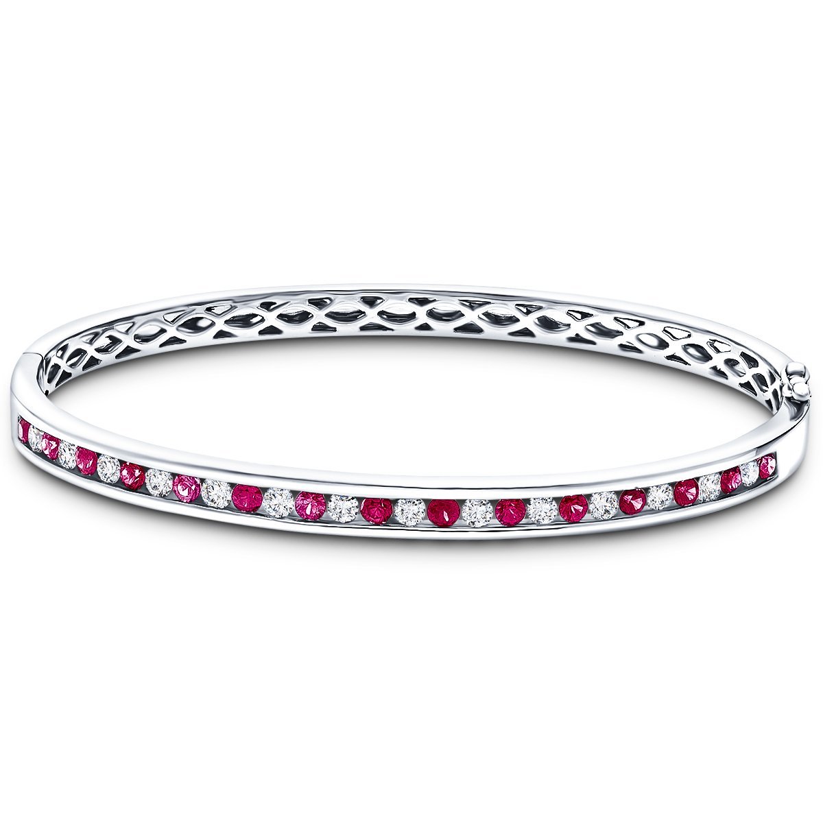 1.10ct Ruby & 0.85ct G/SI Diamond Bangle in 18k White Gold - All Diamond
