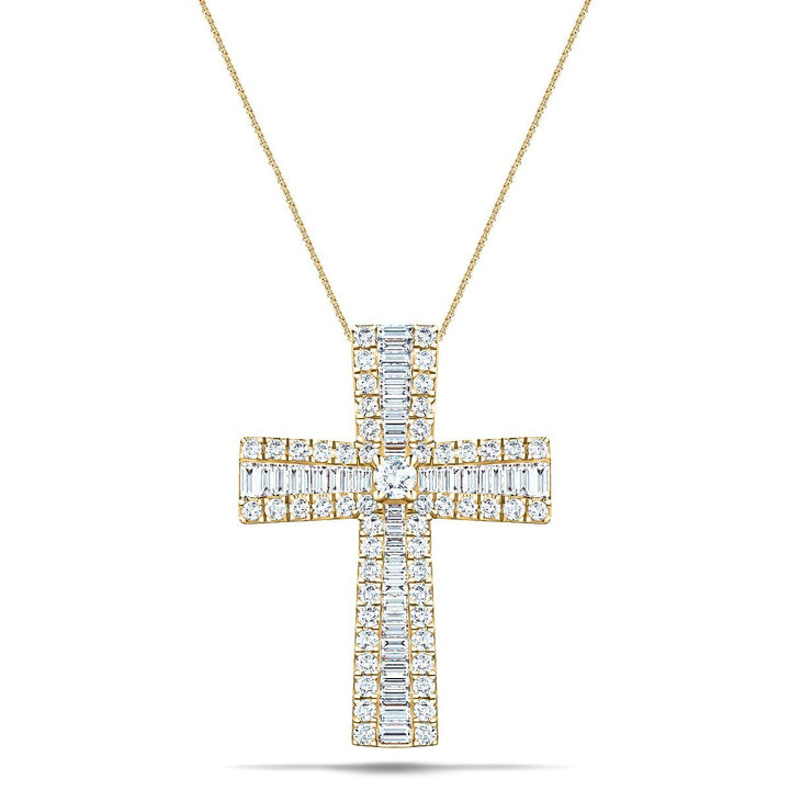 1.25ct Baguette & Round Cut Claw Set Diamond Cross in 18k Yellow Gold