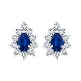 1.30ct Blue Sapphire & Diamond Pear Cluster Earrings 18k Whtie Gold - All Diamond