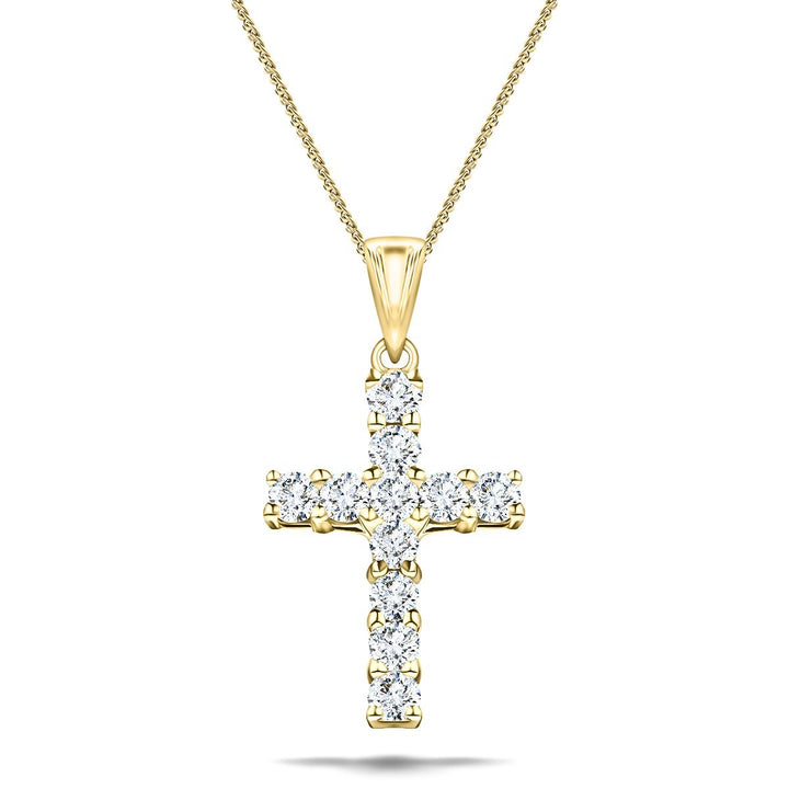 1.50ct Classic Claw Set Diamond Cross Pendant in 18K Yellow Gold