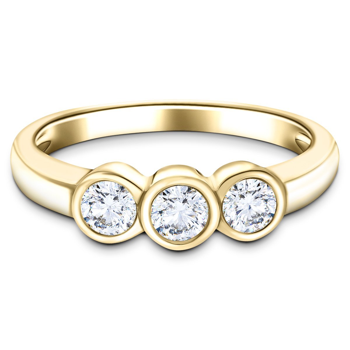18k Yellow Gold 0.25ct G/SI Diamond Three Stone Bezel Set Ring - All Diamond