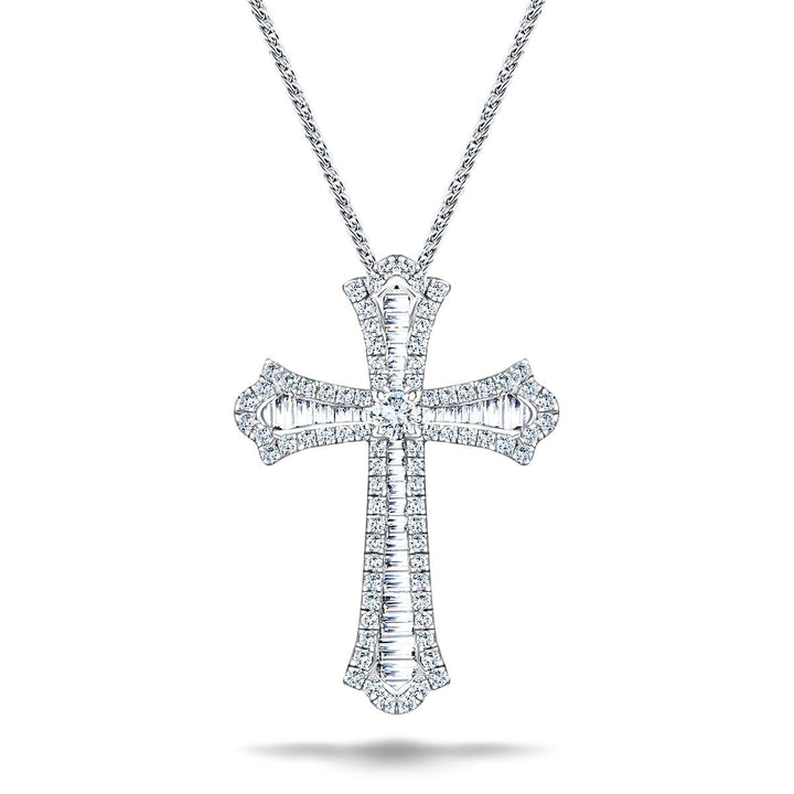 2.00ct Baguette and Round Cut Claw Set Diamond Cross in 18k White Gold