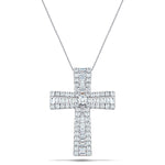 3.00ct Baguette and Round Cut Claw Set Diamond Cross in 18k White Gold - All Diamond