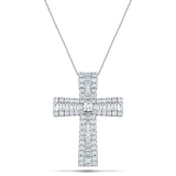 3.00ct Baguette and Round Cut Claw Set Diamond Cross in 18k White Gold - All Diamond