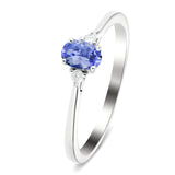 Tanzanite 0.50ct Diamond 0.06ct Three Stone Ring 9k White Gold