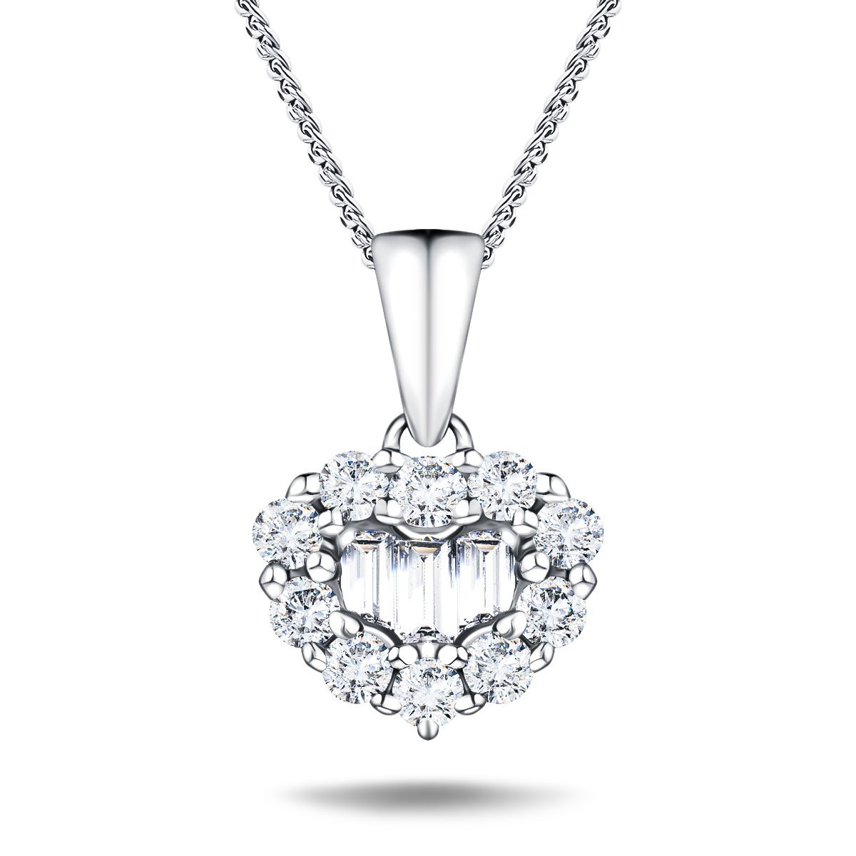 Baguette and Round Shape 0.35ct Heart Diamond Pendant - All Diamond