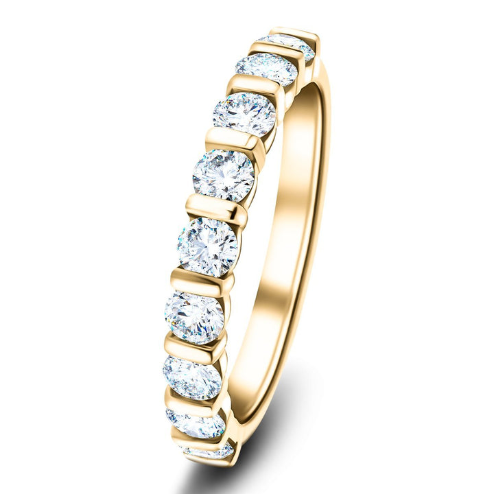 Bar Set Diamond Half Eternity Ring 0.75ct G/SI Diamonds 18k Yellow Gold