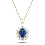 Blue Sapphire 1.80ct & 0.70ct G/SI Diamond Necklace in 18k Yellow Gold - All Diamond