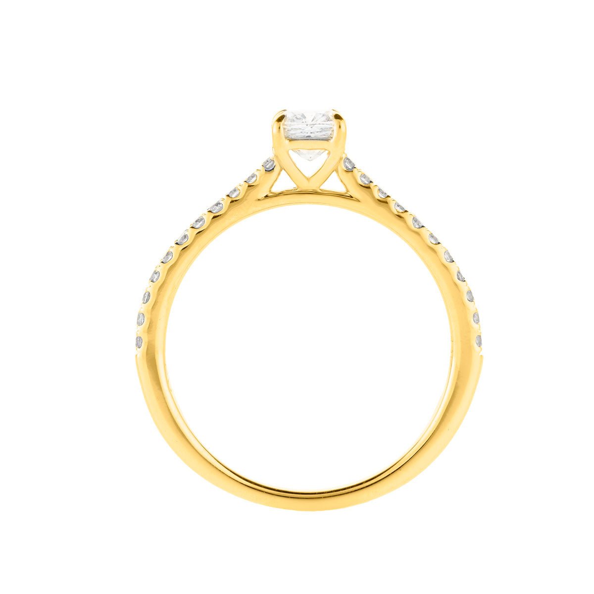Certified Cushion Diamond Side Stone Engagement Ring 0.55ct E/VS in 18k Yellow Gold - All Diamond