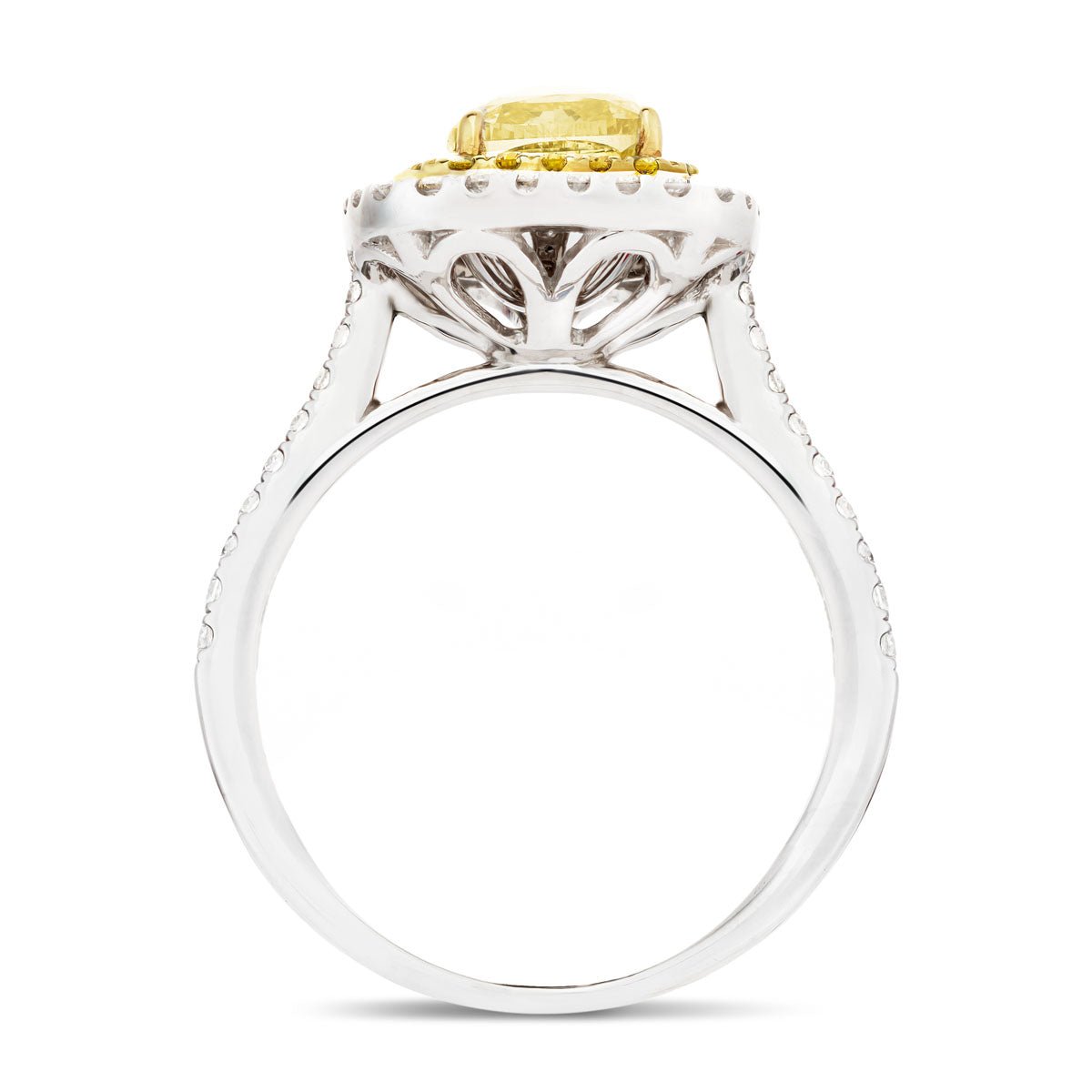 Certified Cushion Yellow Diamond Double Halo Engagement Ring 2.50ct Ring Platinum - All Diamond