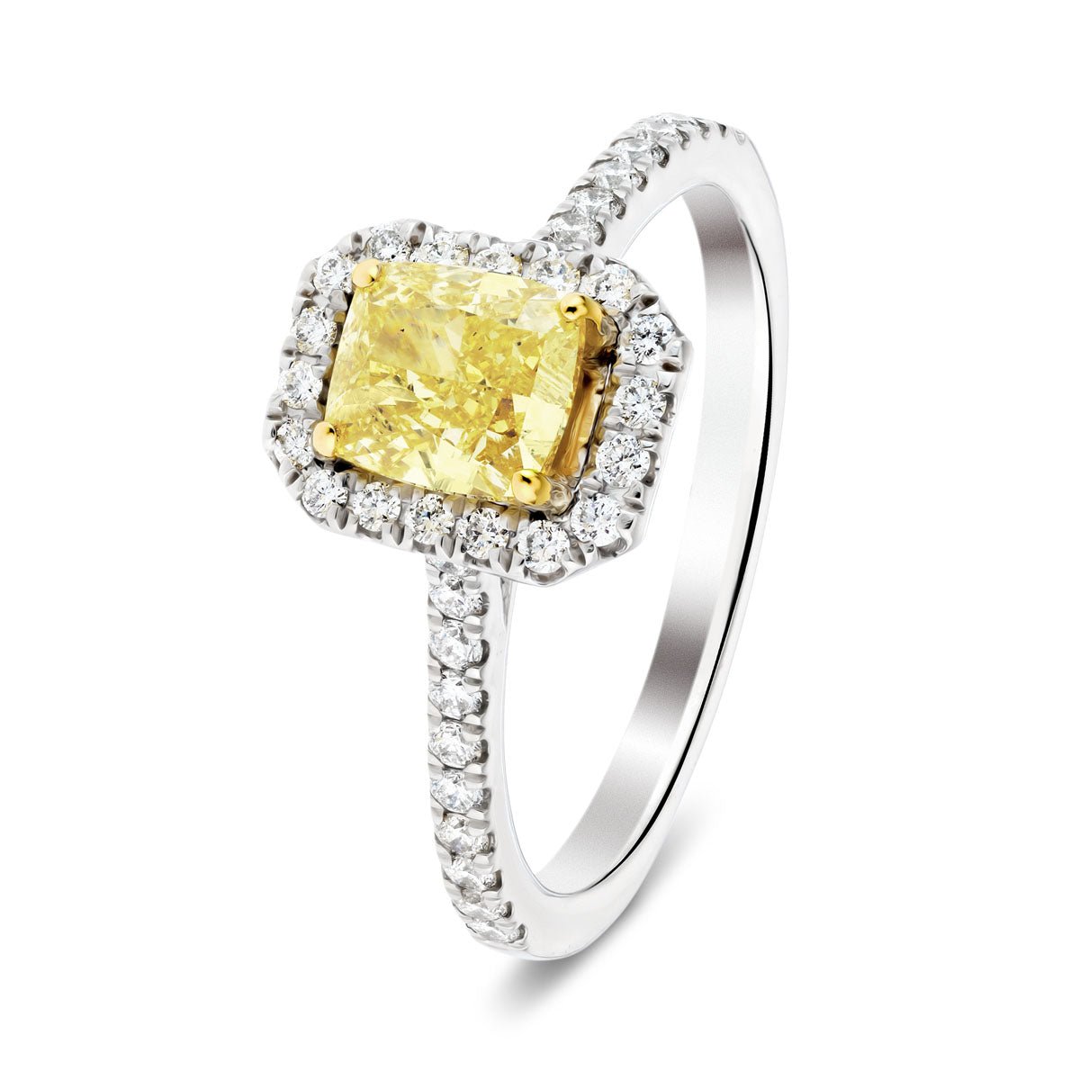 Certified Cushion Yellow Diamond Engagement Ring 2.40ct Ring in Platinum - All Diamond