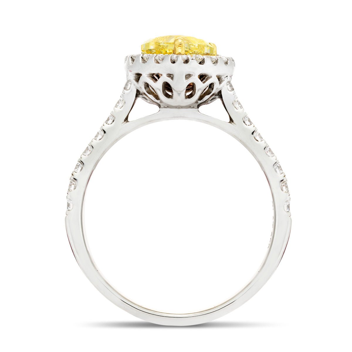 Certified Heart Yellow Diamond Halo Engagement Ring 2.50ct Ring in Platinum - All Diamond