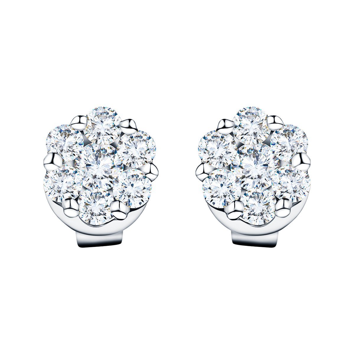 Cluster Diamond Earrings 1.35ct G/SI Quality In 18k White Gold - All Diamond