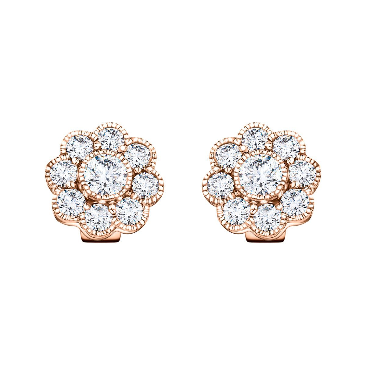 Cluster Earrings 1.10ct G/SI Quality Diamond in 18k Rose Gold - All Diamond