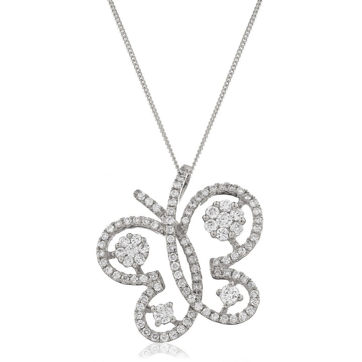 Diamond Butterfly Necklace Pendant 0.60ct G/SI Quality 18k White Gold