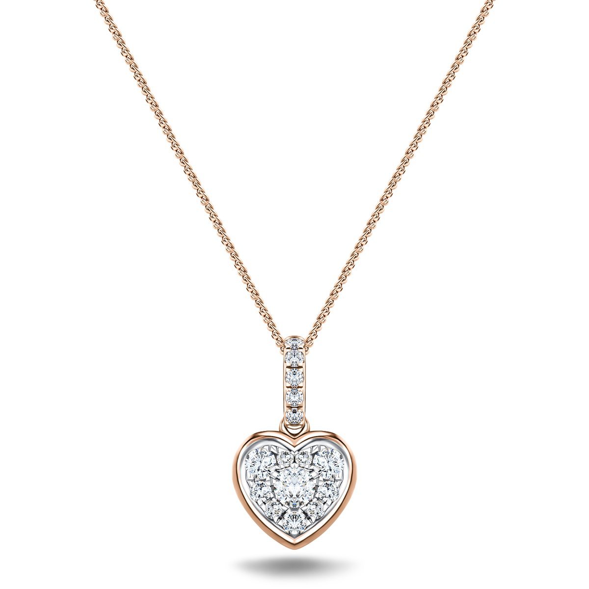 Diamond Cluster Pendant Necklace 0.25ct G/SI 18k Rose Gold 7.8mm - All Diamond