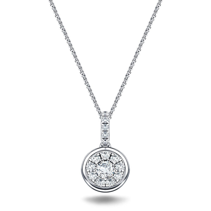 Diamond Cluster Pendant Necklace 0.27ct G/SI 18k White Gold 8.0mm