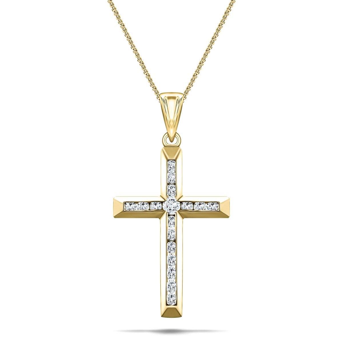 Diamond Cross Necklace with 0.11ct G/SI Diamonds in 9K Yellow Gold - All Diamond