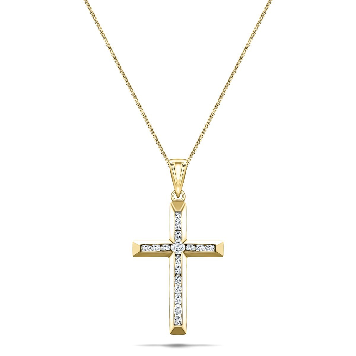 Diamond Cross Necklace with 0.11ct G/SI Diamonds in 9K Yellow Gold - All Diamond