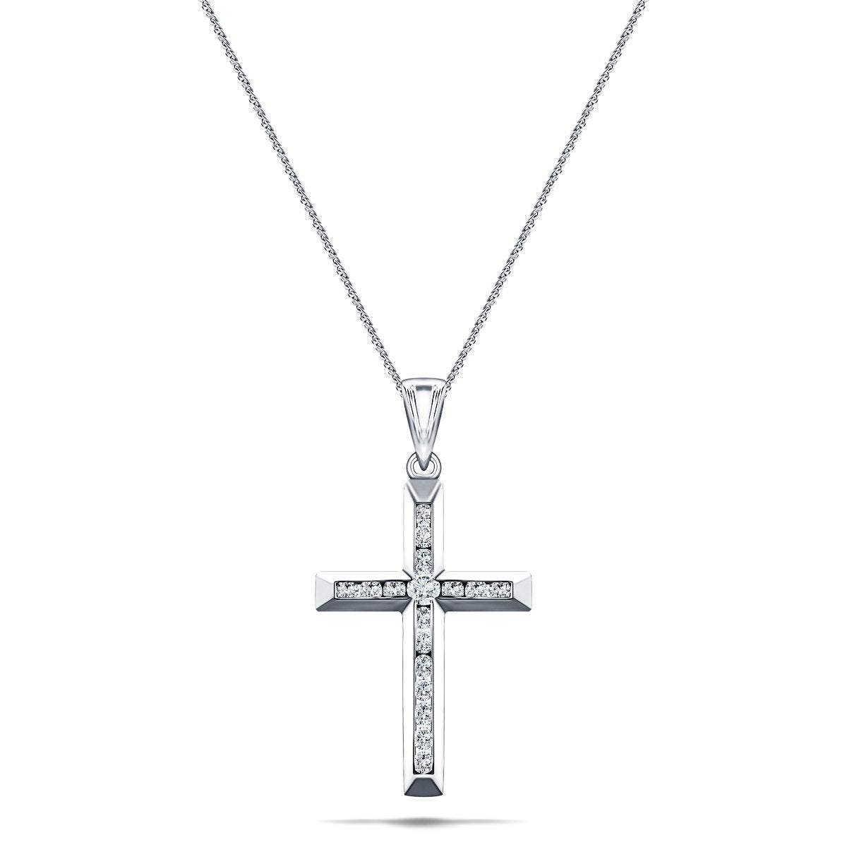 Diamond Cross Necklace with 0.50ct G/SI Diamonds in 9K White Gold - All Diamond