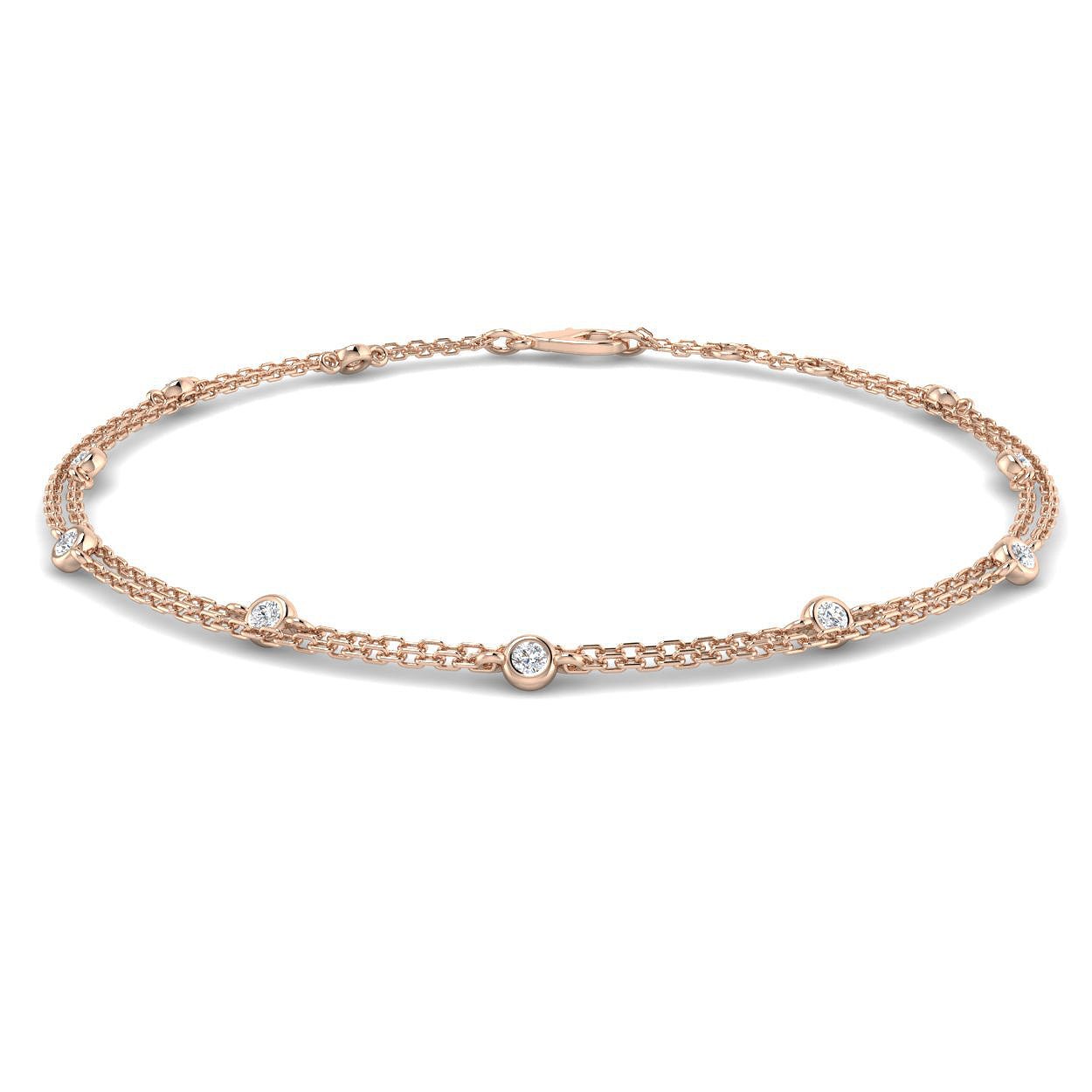 Diamond Double Chain Bracelet 0.15ct G/SI 18k Rose Gold - All Diamond