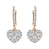 Diamond Drop Heart Earrings 0.90ct G/SI Quality 18k Rose Gold - All Diamond
