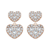 Diamond Drop Heart Earrings 1.05ct G/SI Quality in 18k Rose Gold - All Diamond