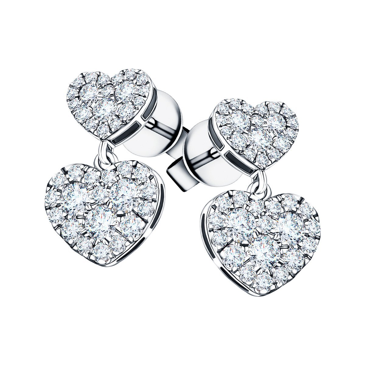 Diamond Drop Heart Earrings 1.05ct G/SI Quality in 18k White Gold - All Diamond