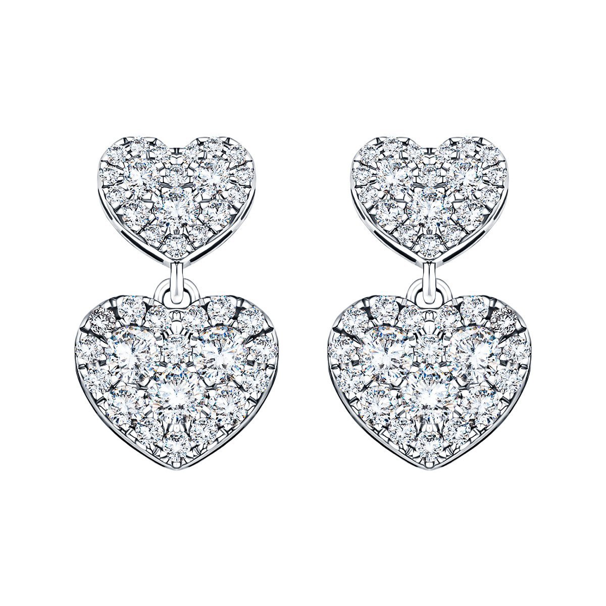 Diamond Drop Heart Earrings 1.05ct G/SI Quality in 18k White Gold - All Diamond