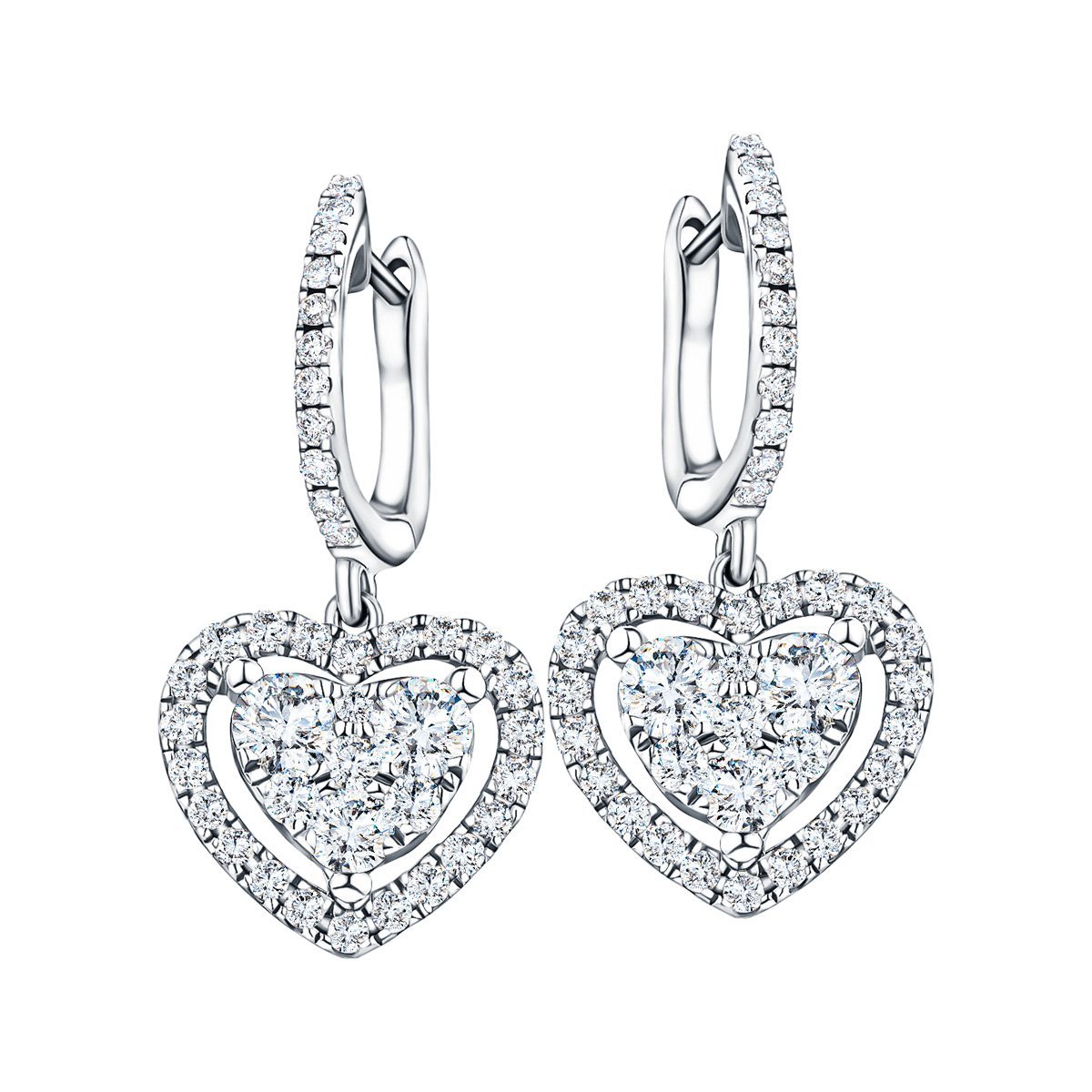 Diamond Drop Heart Earrings 1.40ct G/SI Quality 18k White Gold - All Diamond