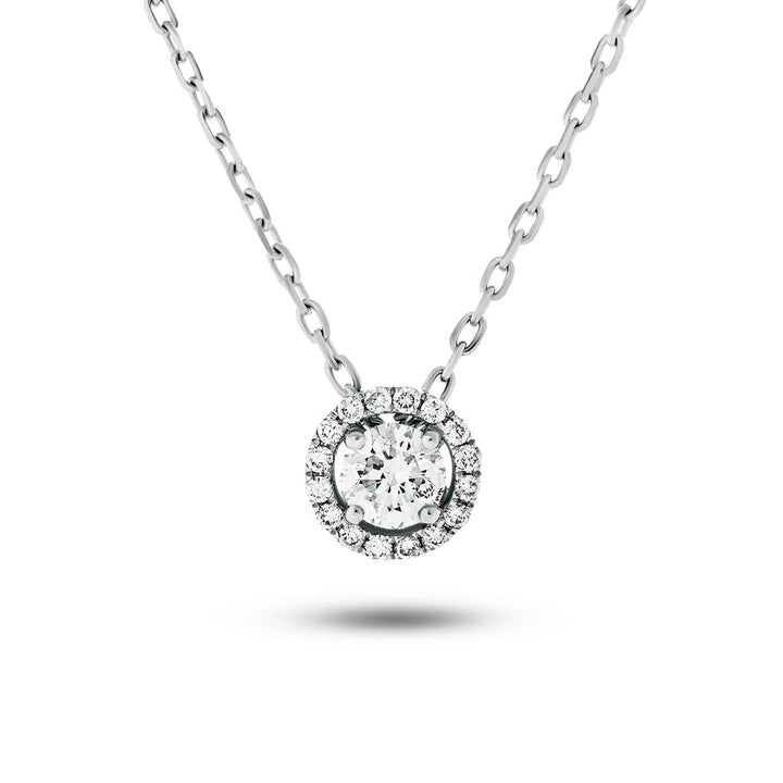 Diamond Halo Pendant Necklace 0.40ct G/SI 18k White Gold