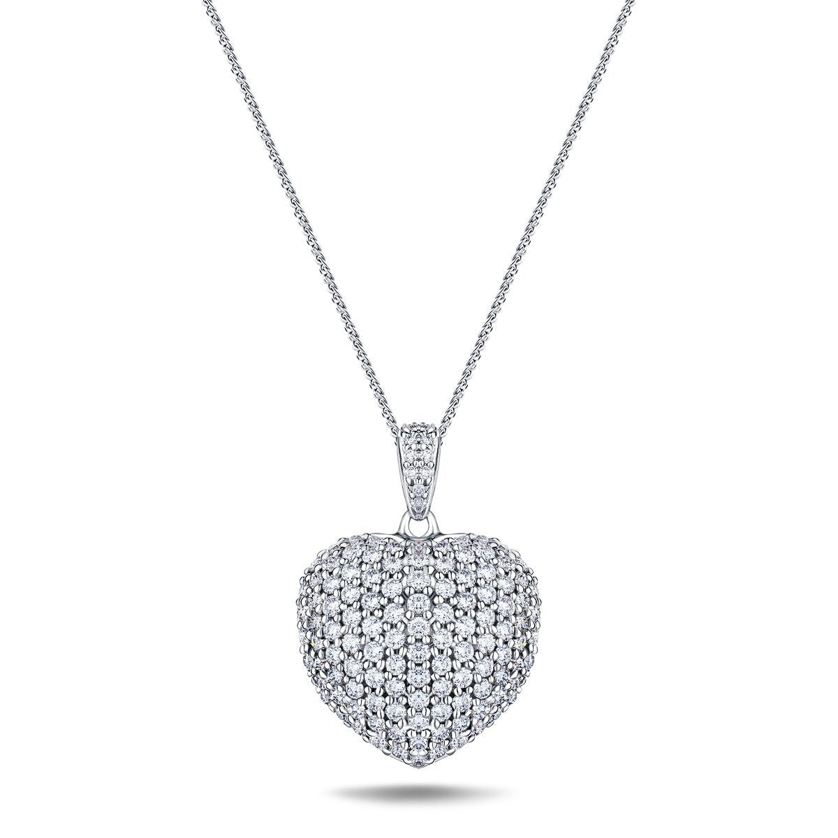 Diamond Heart Pendant Necklace 1.45ct G/SI Quality 18k in White Gold - All Diamond
