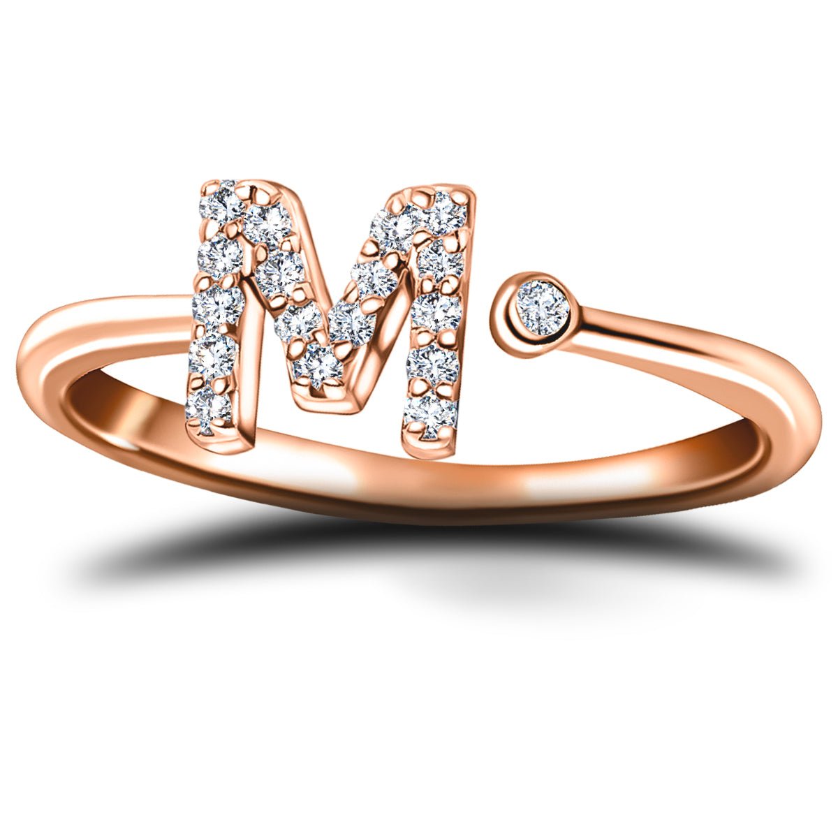 Diamond Initial 'M' Ring 0.10ct Premium Quality in 18k Rose Gold - All Diamond