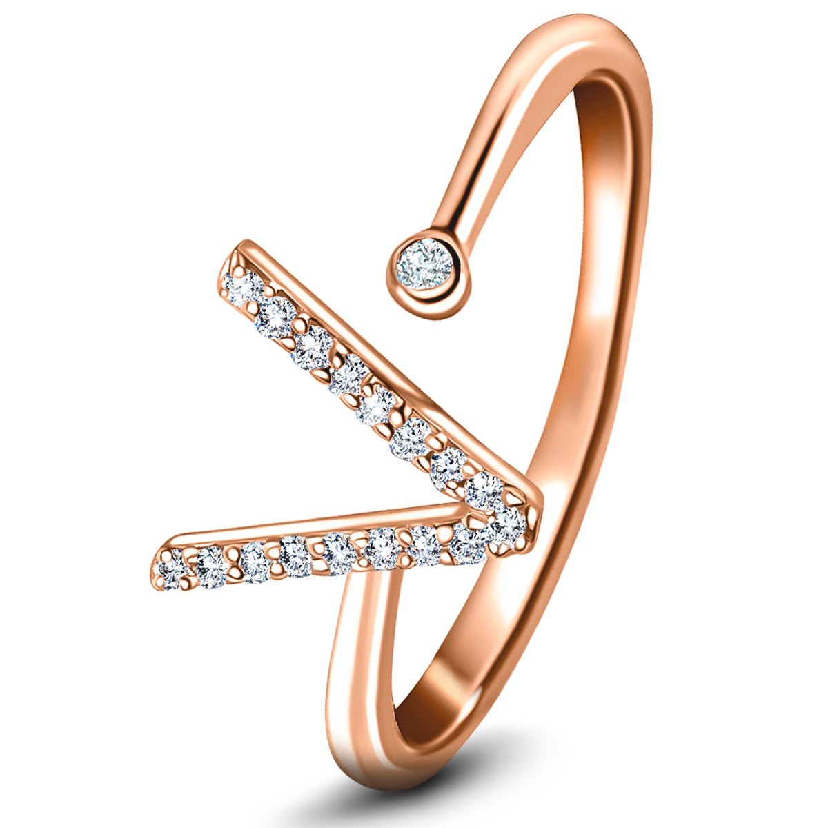 Diamond Initial 'V' Ring 0.10ct Premium Quality in 18k Rose Gold - All Diamond