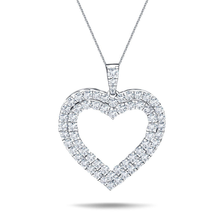 Double Row Heart Round 2.00ct Diamond Pendant in 18K White Gold