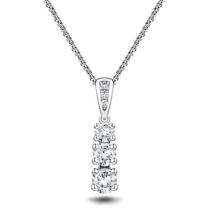 Drop Diamond Trilogy Pendant Necklace 1.00ct G/SI 18k White Gold