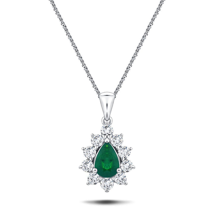 Emerald 0.60ct & 0.50ct G/SI Diamond Necklace in 18k White Gold