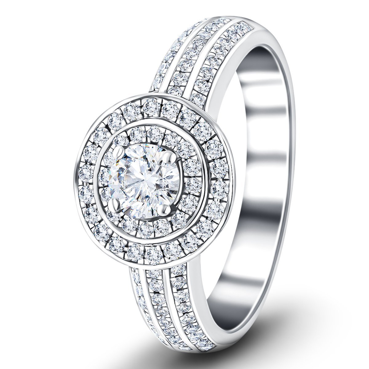 Exclusive Halo Diamond Engagement Ring 0.75ct G/SI 18k White Gold - All Diamond